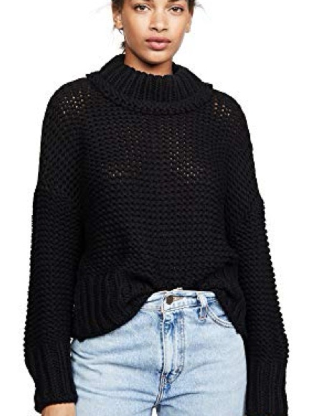 Free People Black Chunky Cowl Neck Sweater